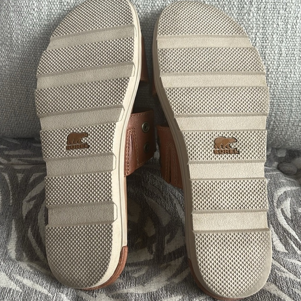 Sorel Women's Tan Leather Slide Sandals - Picture 7 of 8